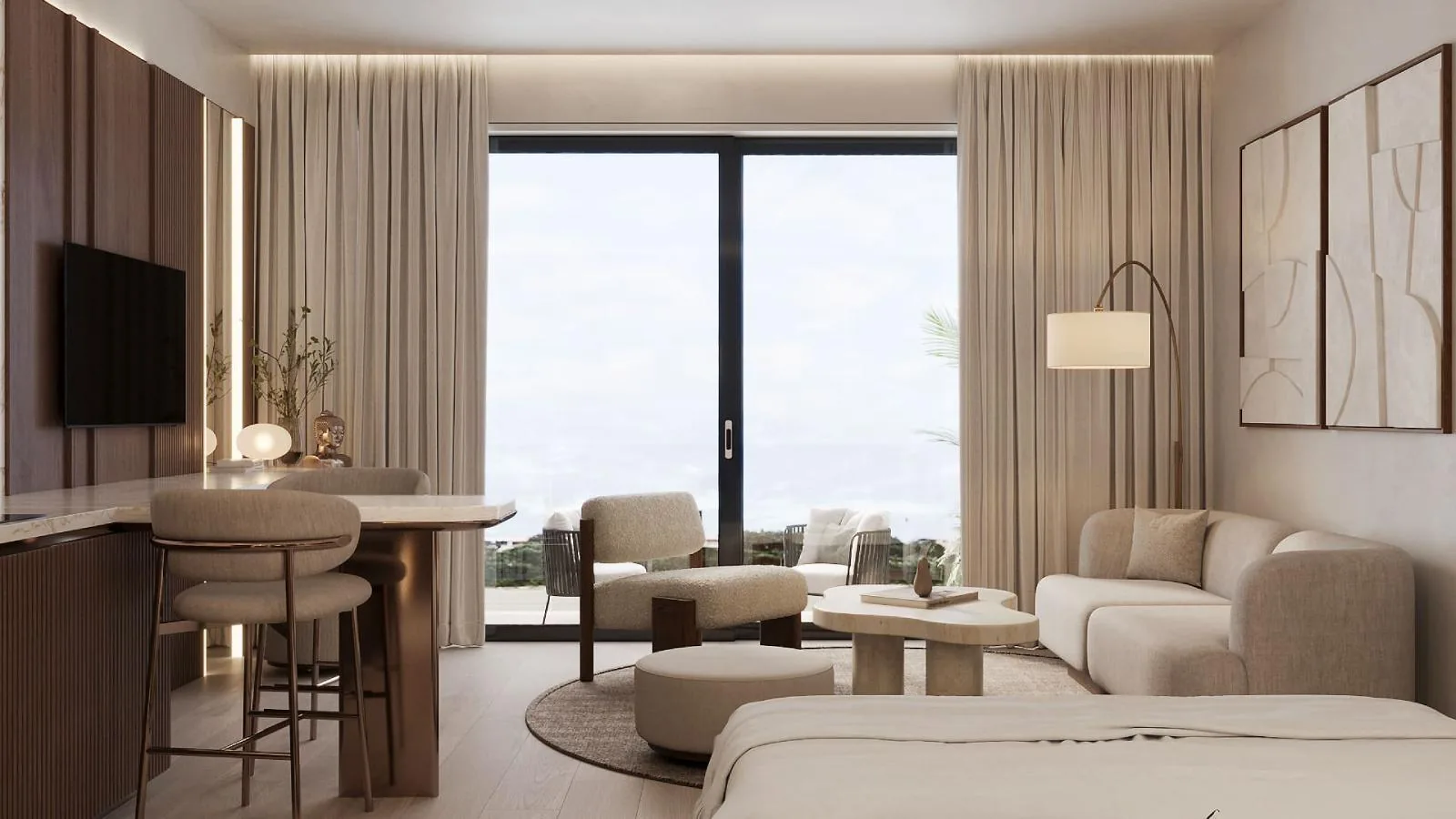 Furnished living room interior render