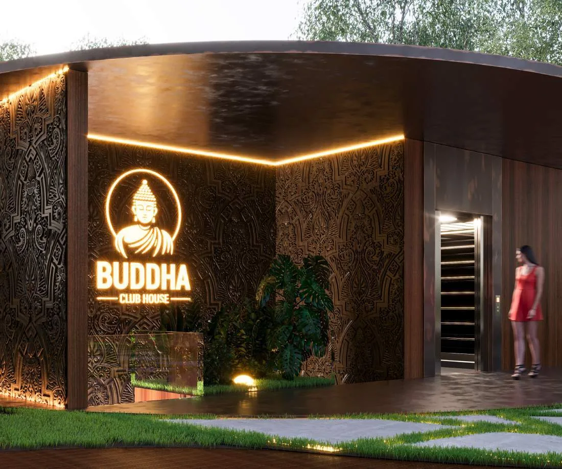 Buddha Club House illuminated entrance signage