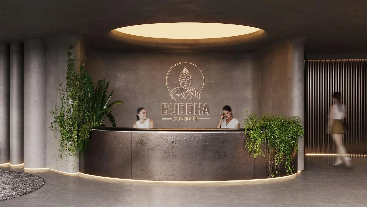 Buddha Club House lobby with reception desk
