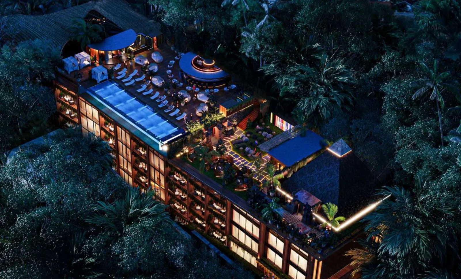 Aerial render of Buddha Club House in Berawa, Canggu
