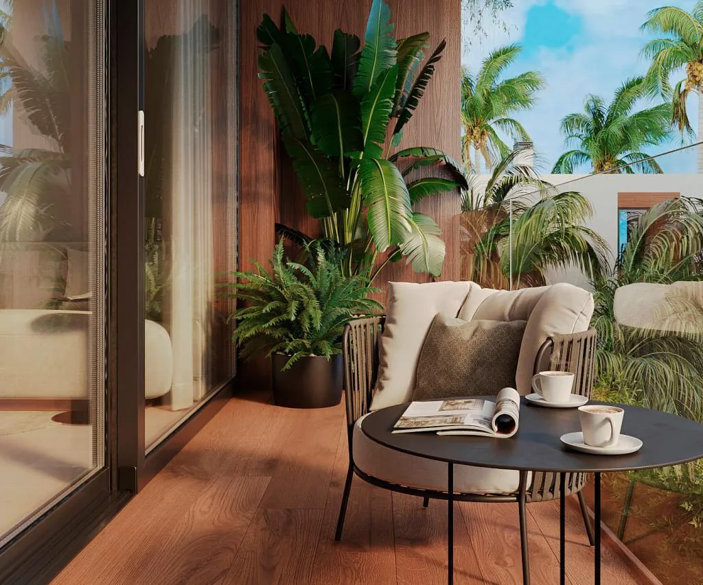 Private balcony with tropical greenery