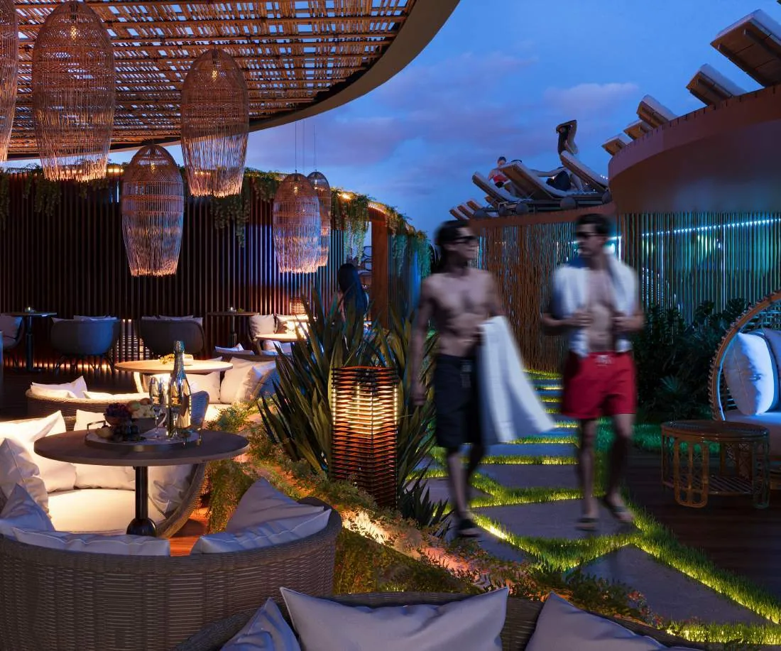 Rooftop bar by night